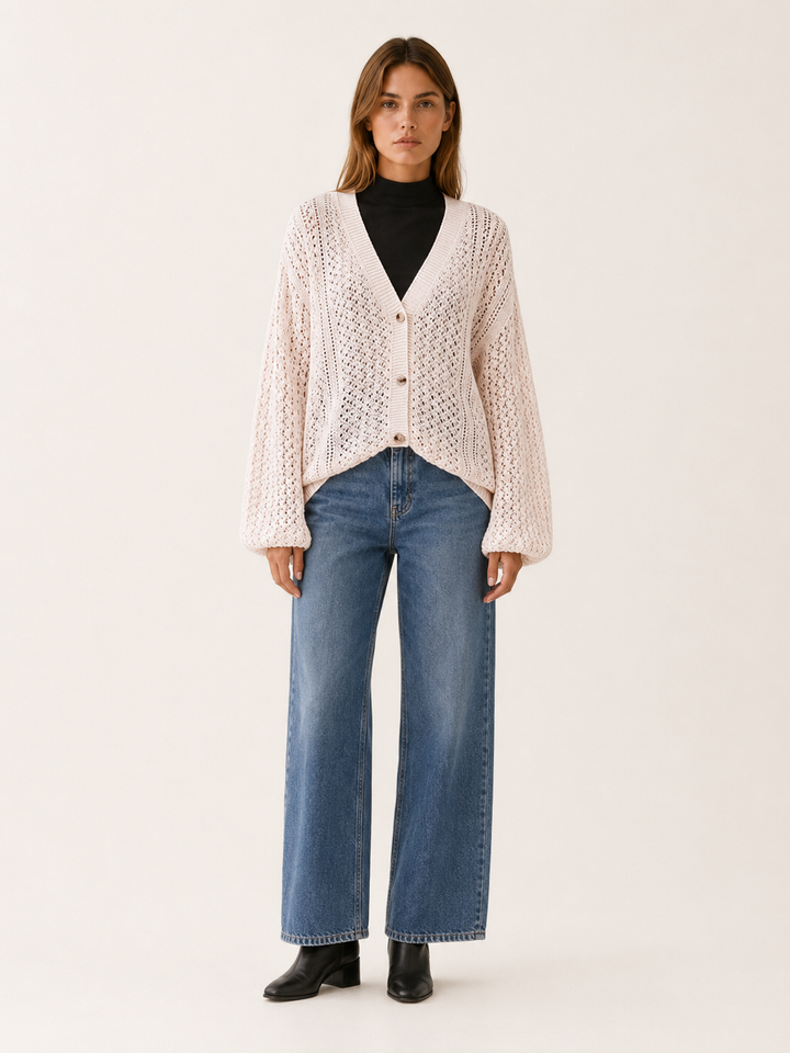 Maribel™ | Openwork V-Neck Cardigan with Buttons