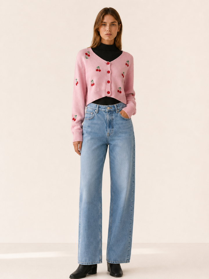 Maris™ | Cropped Cherry-Embroidered Cardigan