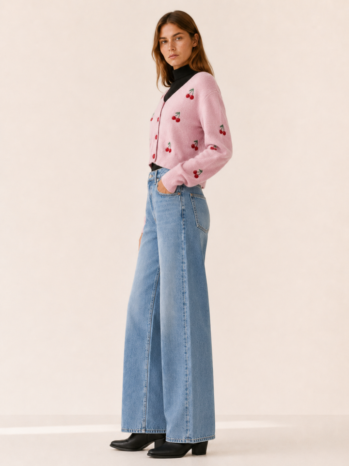 Maris™ | Cropped Cherry-Embroidered Cardigan