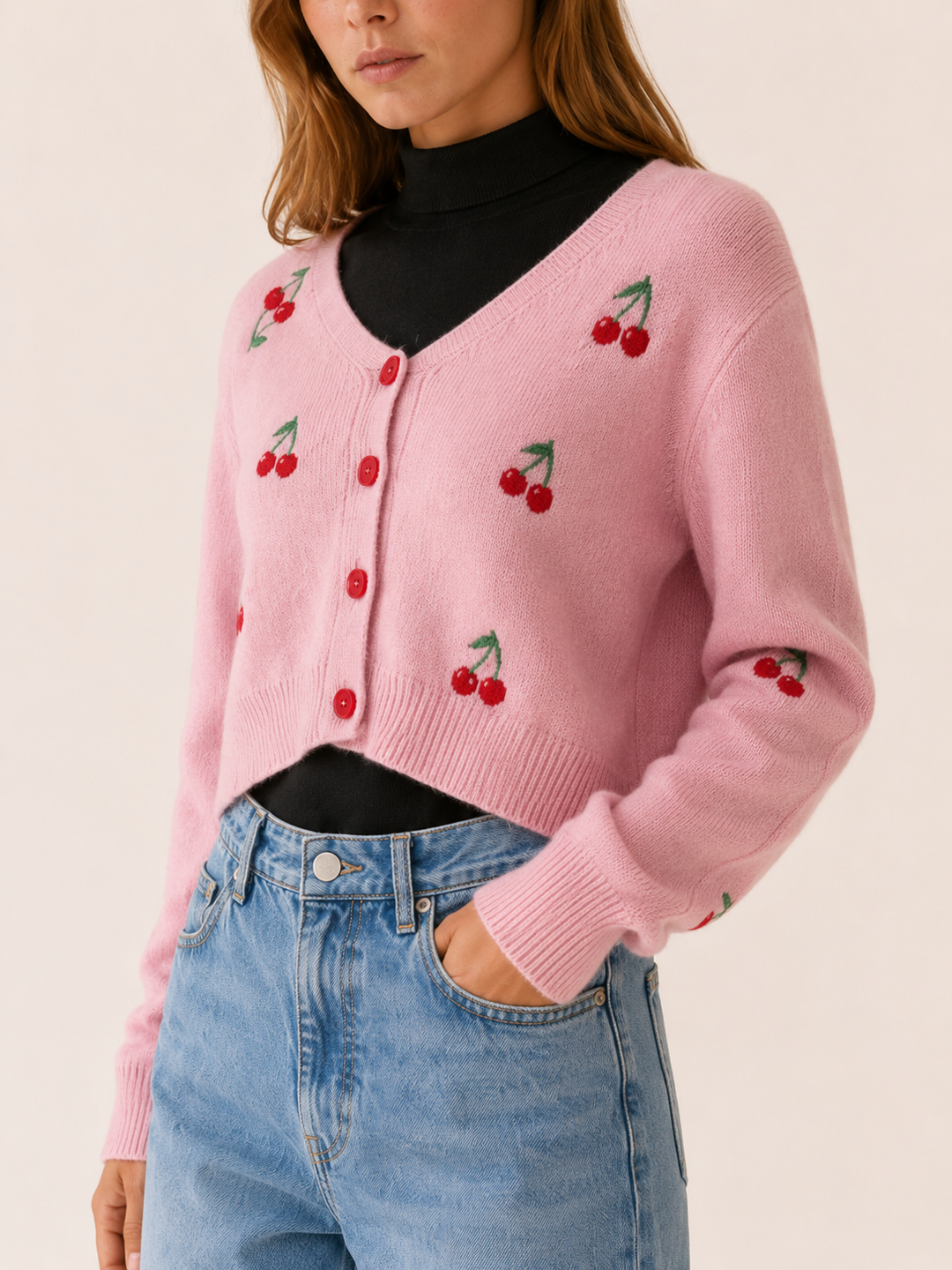 Maris™ | Cropped Cherry-Embroidered Cardigan