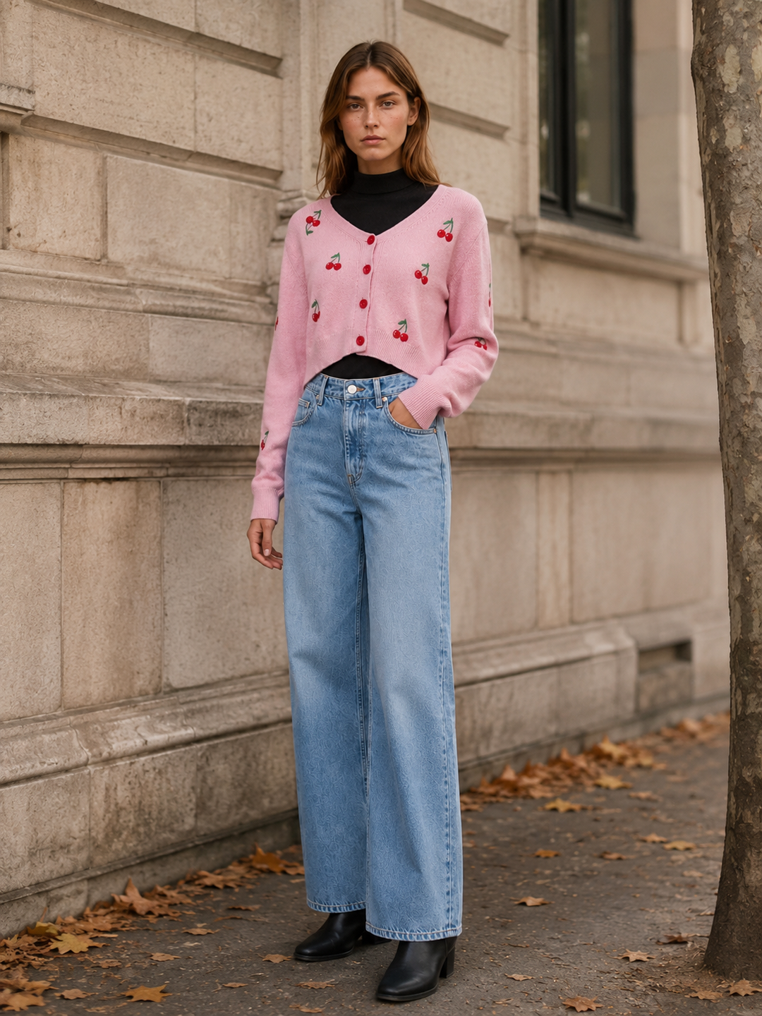 Maris™ | Cropped Cherry-Embroidered Cardigan
