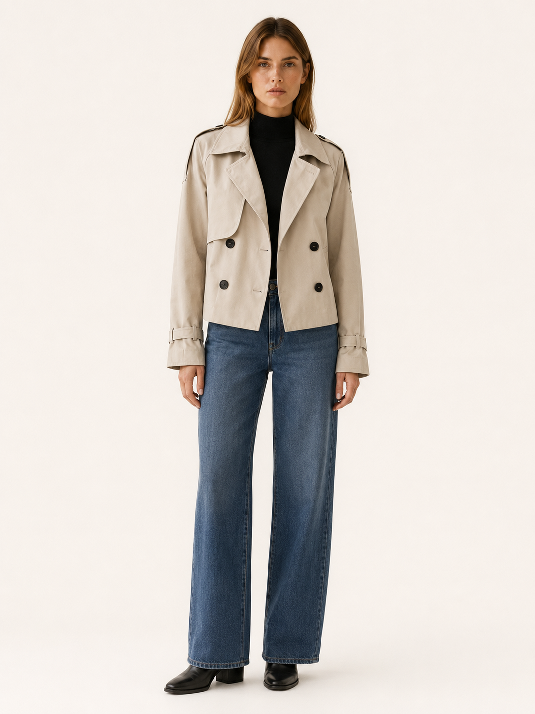 Mathilde™ | Short Trench Coat with Epaulettes
