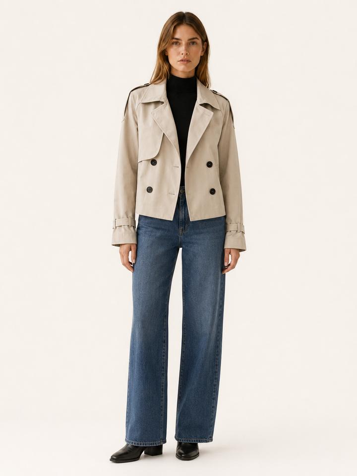 Mathilde™ | Short Trench Coat with Epaulettes
