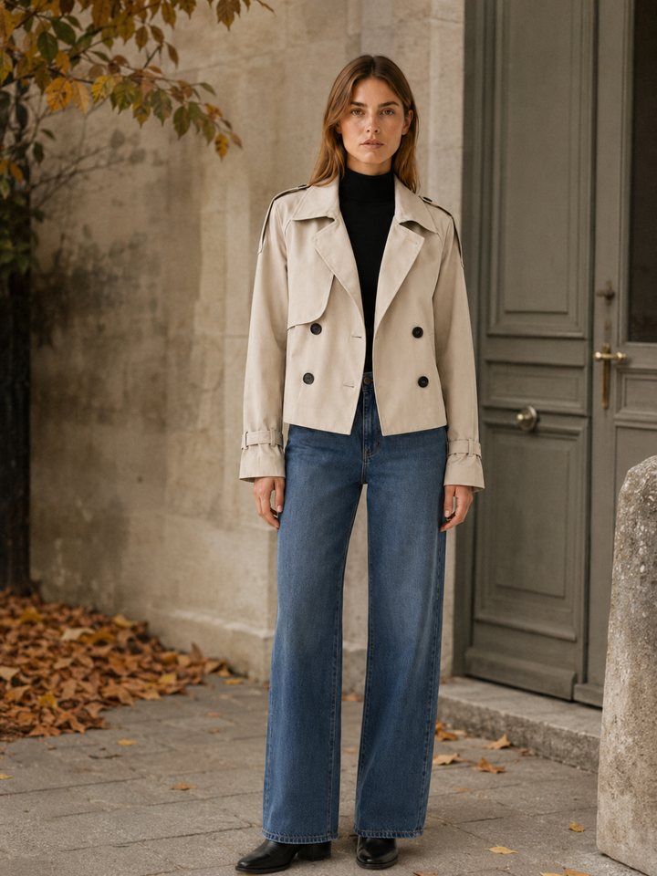 Mathilde™ | Short Trench Coat with Epaulettes