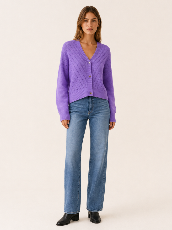 Mirren™ | Ribbed V-Neck Cardigan with Button Front