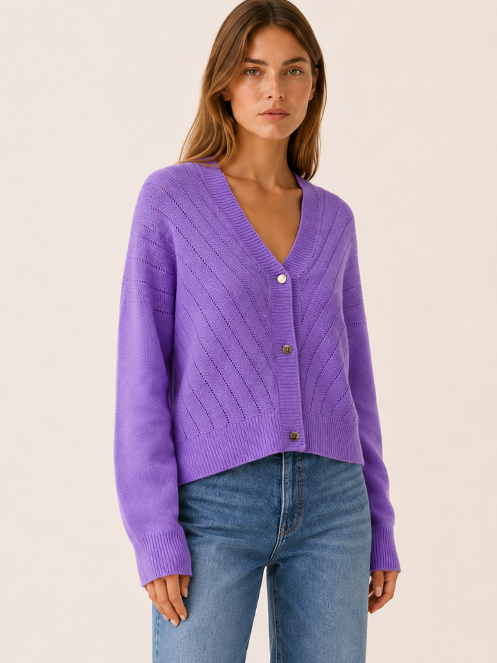 Mirren™ | Ribbed V-Neck Cardigan with Button Front