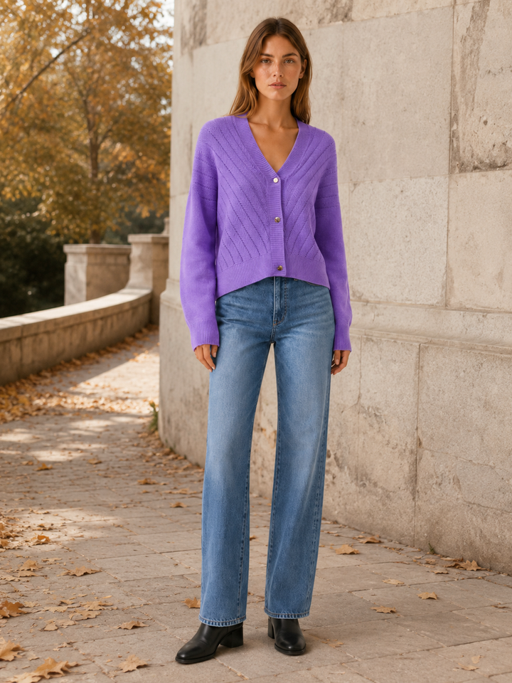 Mirren™ | Ribbed V-Neck Cardigan with Button Front