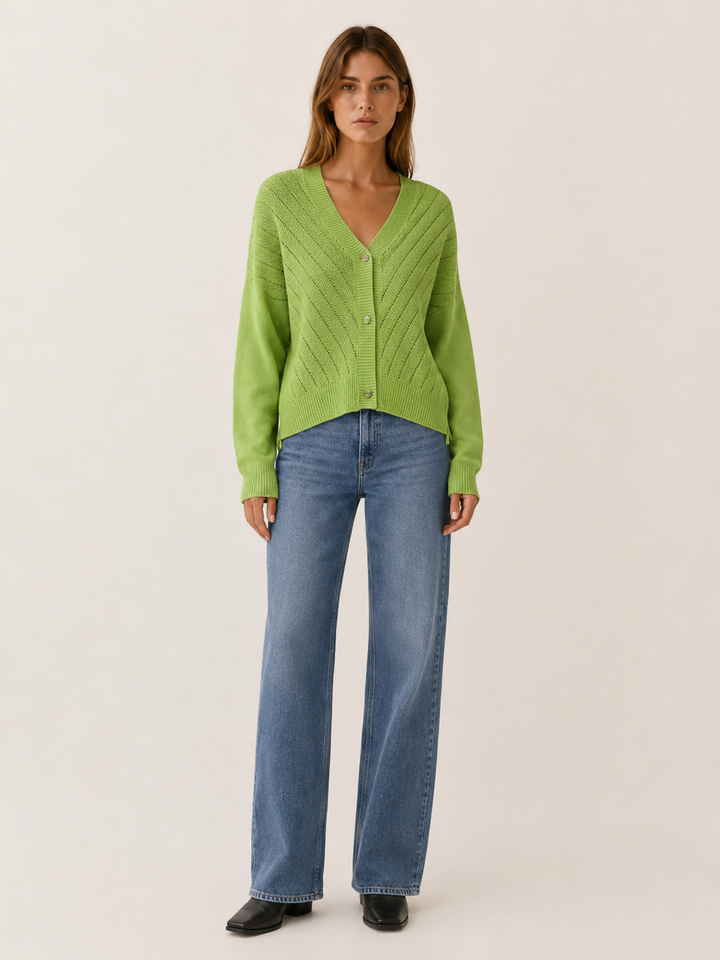 Mirren™ | Ribbed V-Neck Cardigan with Button Front