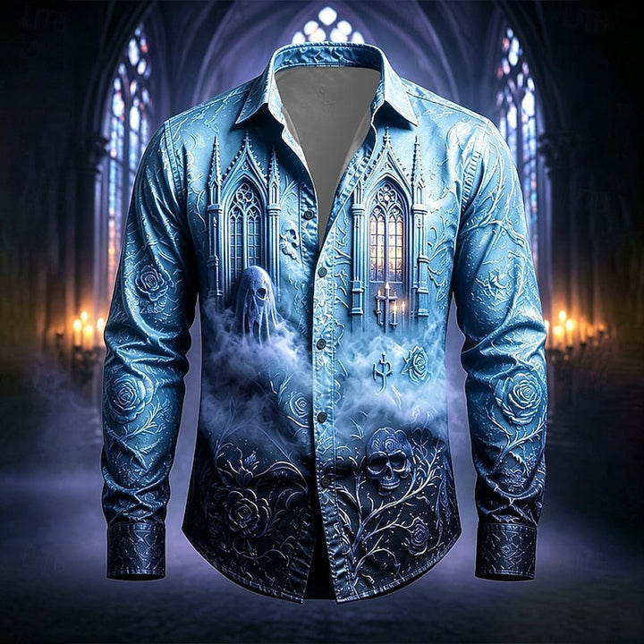 Vaughn™ | Men's Gothic Cathedral Print Halloween Button Up Shirt