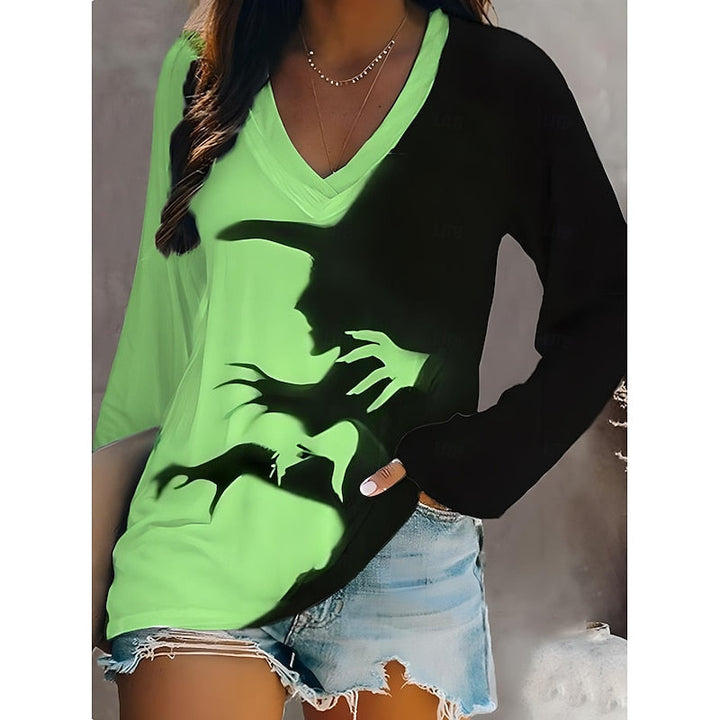 Saoirse™ | Women's Halloween Graphic Print Long Sleeve V Neck Top