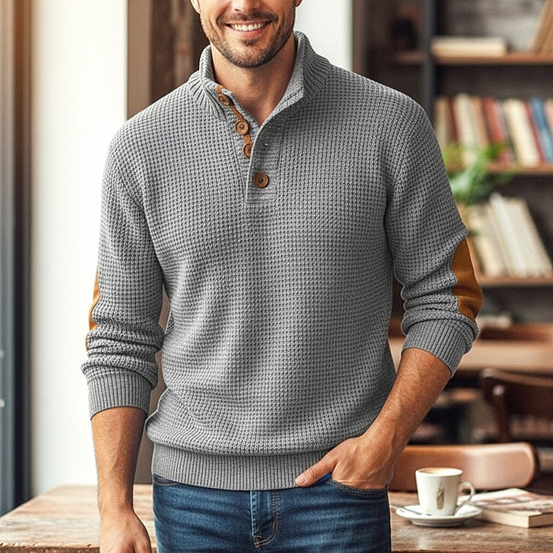 Godfrey™ | Men's Stand Collar Button Neck Waffle Knit Sweater