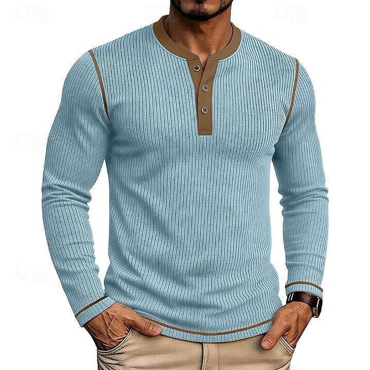 Ambrose™ | Men's Ribbed Contrast-Trim Henley Shirt