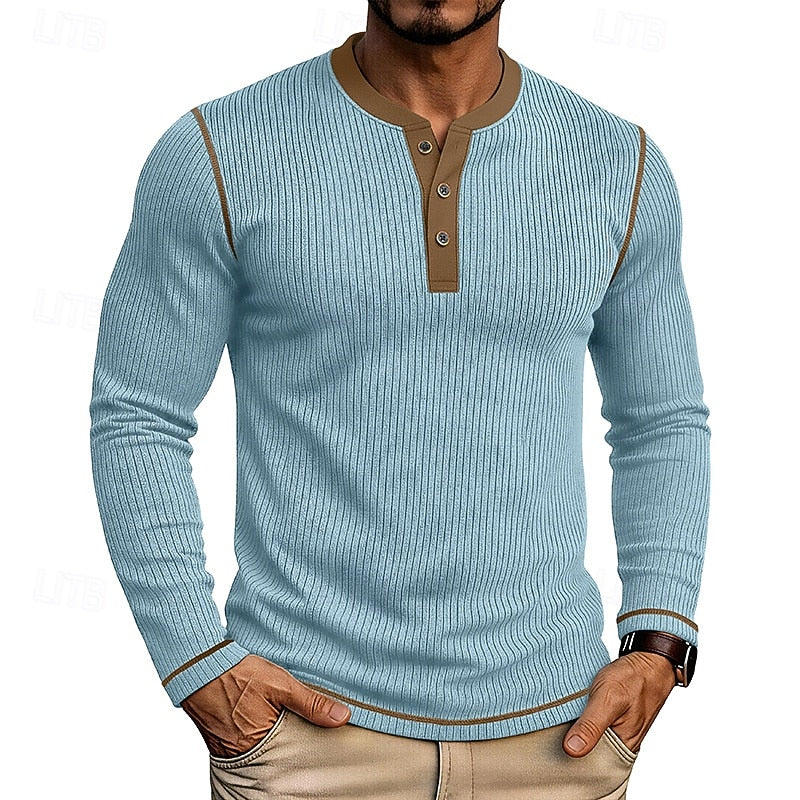 Ambrose™ | Men's Ribbed Contrast-Trim Henley Shirt