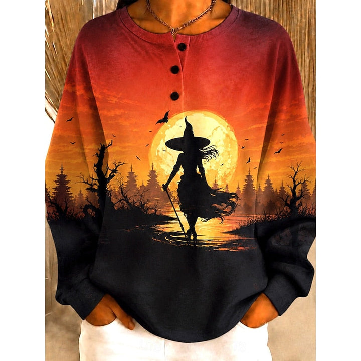 Morrigan™ | Women's Halloween Face Graphic Crew Neck Sweatshirt