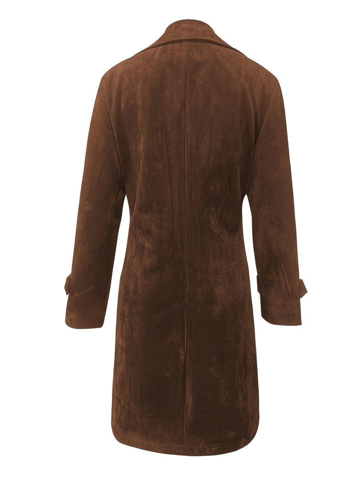 Zelda™ | Women's Brown Longline Lapel Coat with Button Front