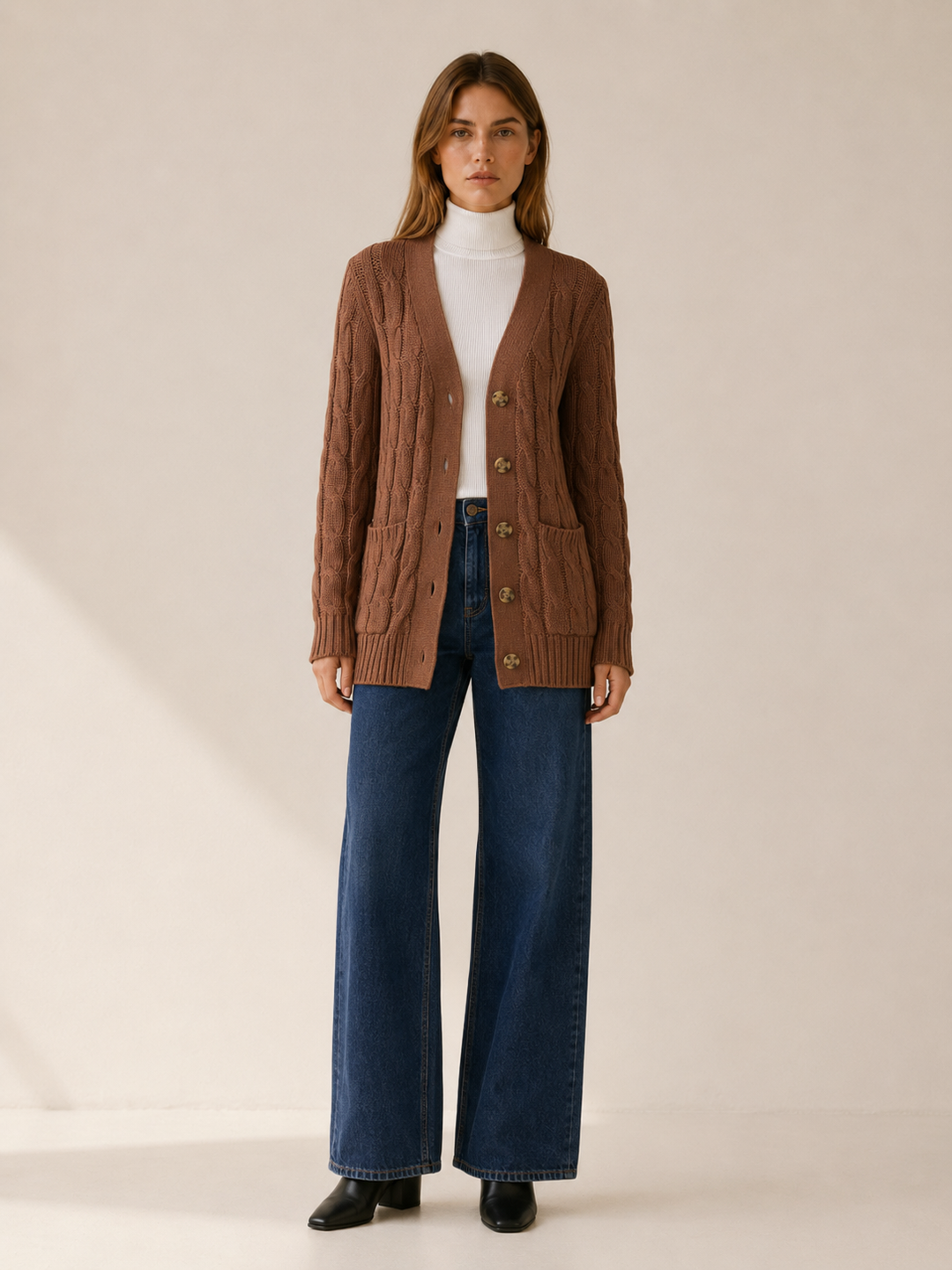 Nerissa™ | Longline Button Cardigan with Patch Pockets