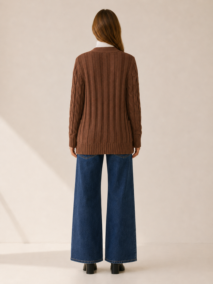 Nerissa™ | Longline Button Cardigan with Patch Pockets