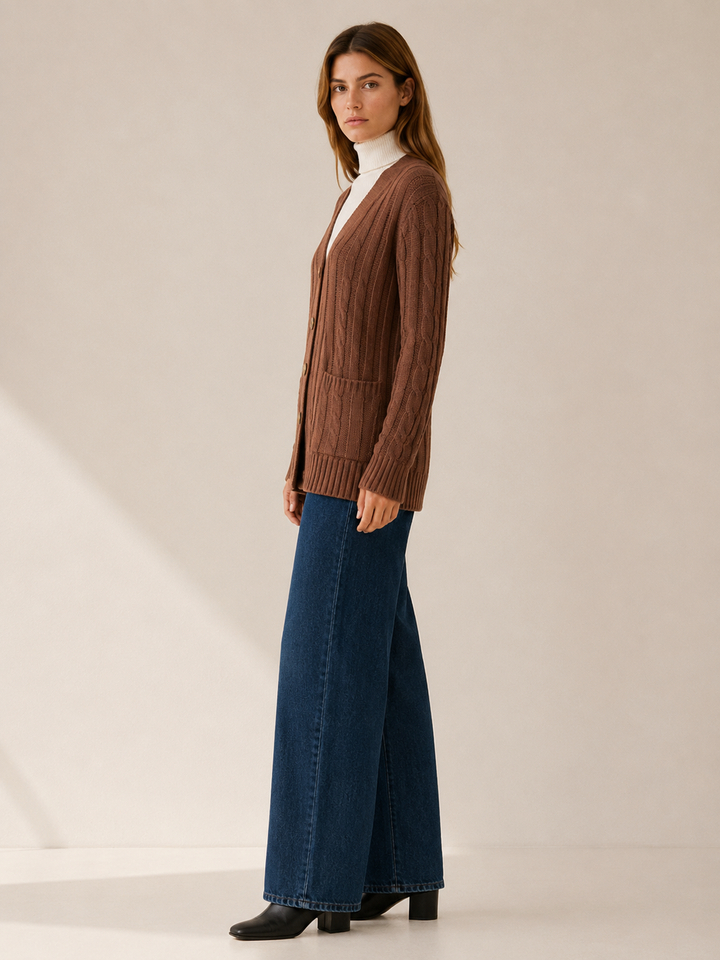 Nerissa™ | Longline Button Cardigan with Patch Pockets