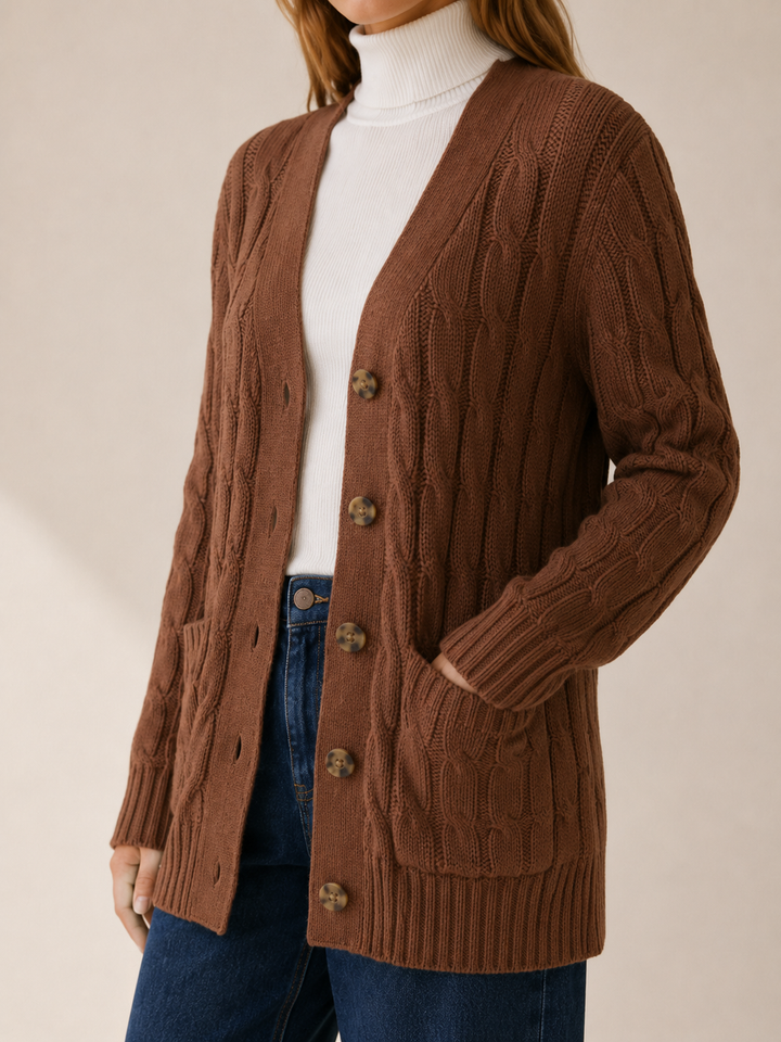 Nerissa™ | Longline Button Cardigan with Patch Pockets