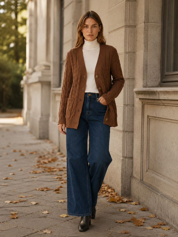 Nerissa™ | Longline Button Cardigan with Patch Pockets