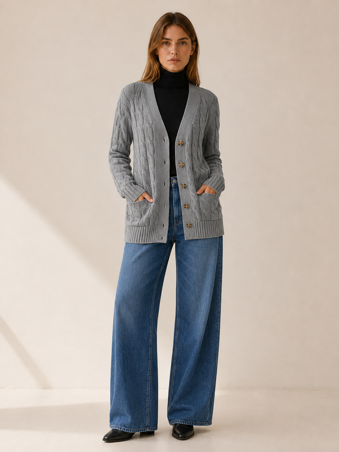 Nerissa™ | Longline Button Cardigan with Patch Pockets
