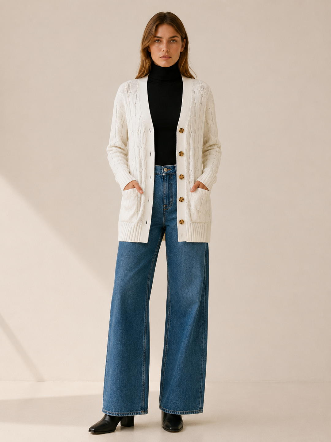 Nerissa™ | Longline Button Cardigan with Patch Pockets