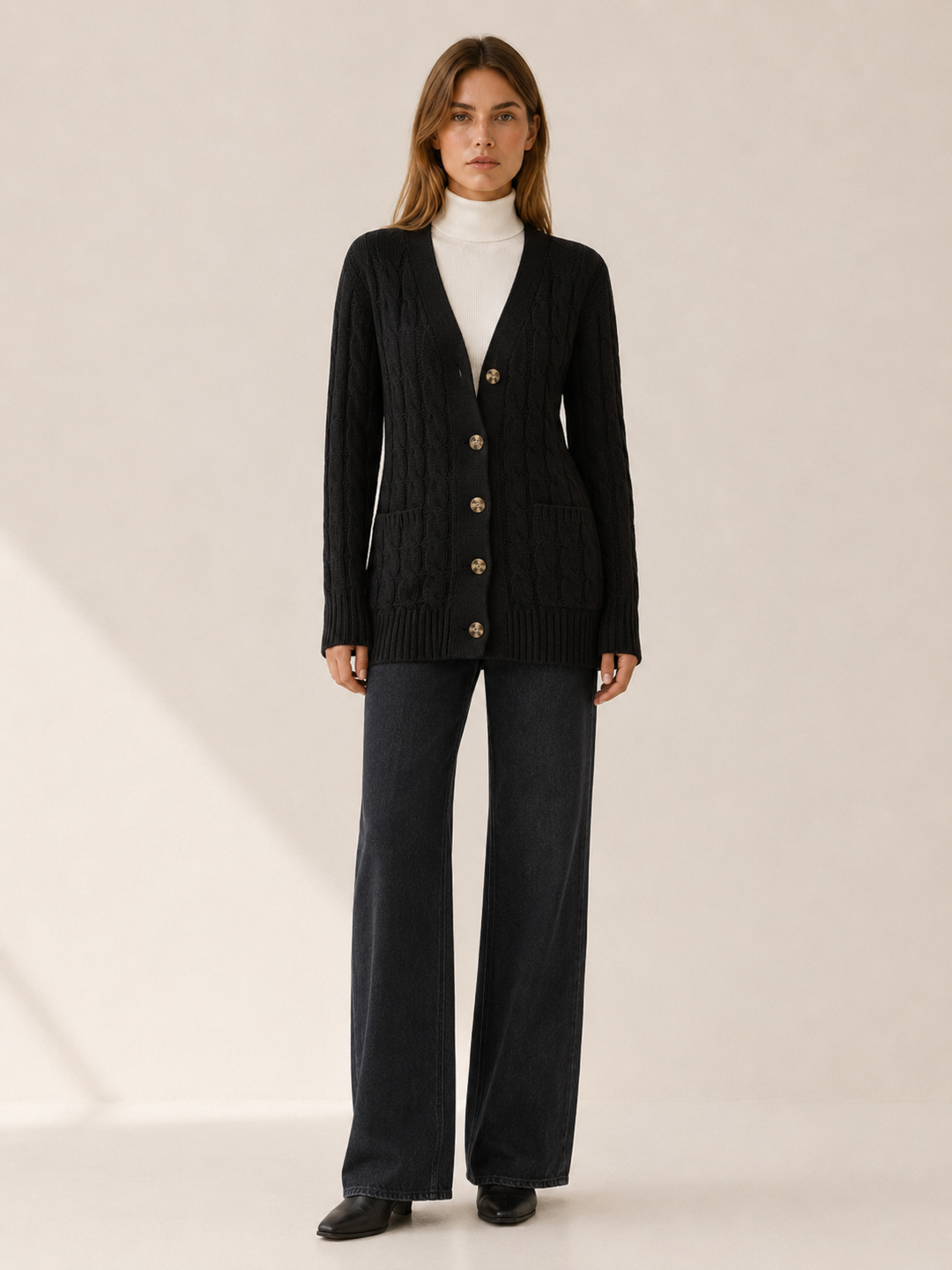 Nerissa™ | Longline Button Cardigan with Patch Pockets
