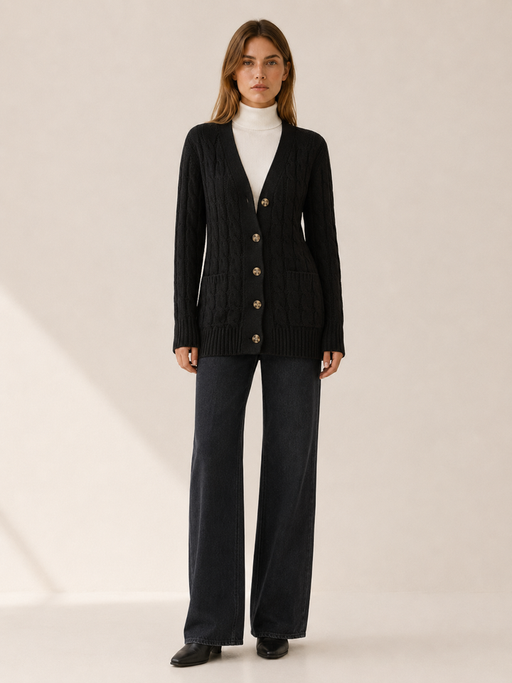 Nerissa™ | Longline Button Cardigan with Patch Pockets