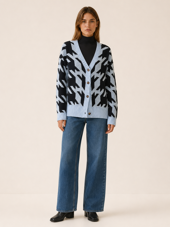 Odette™ | Houndstooth Cardigan with Button Front