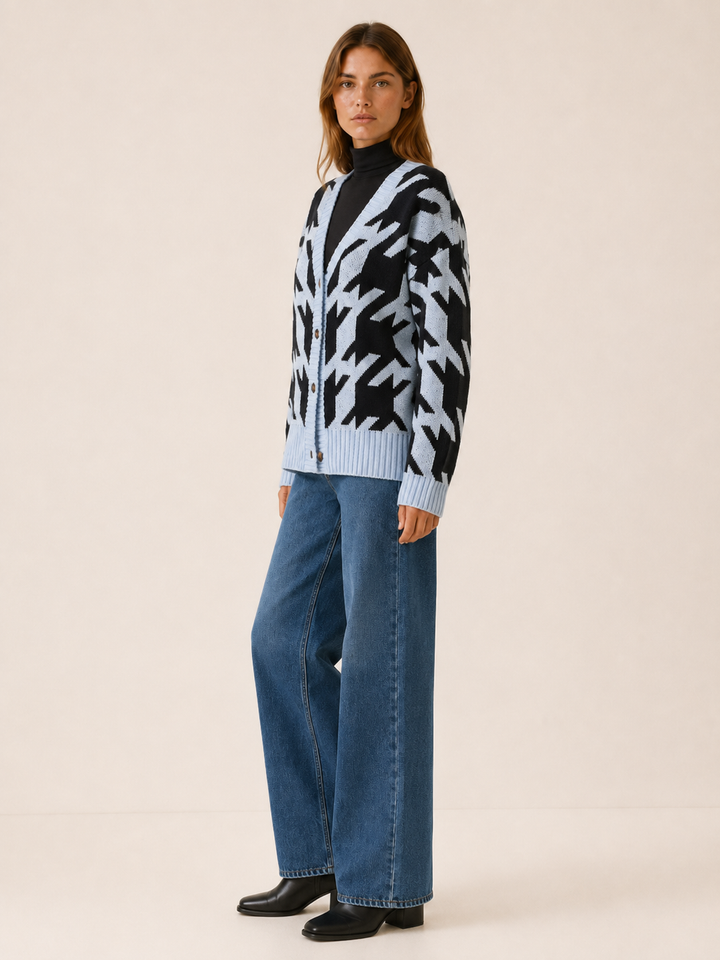 Odette™ | Houndstooth Cardigan with Button Front