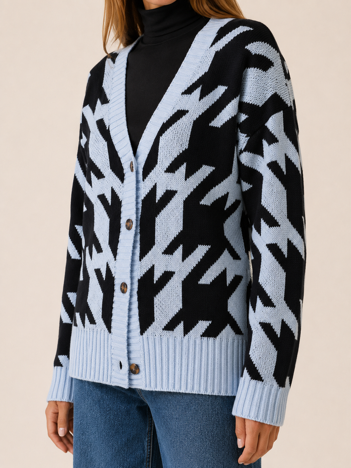 Odette™ | Houndstooth Cardigan with Button Front
