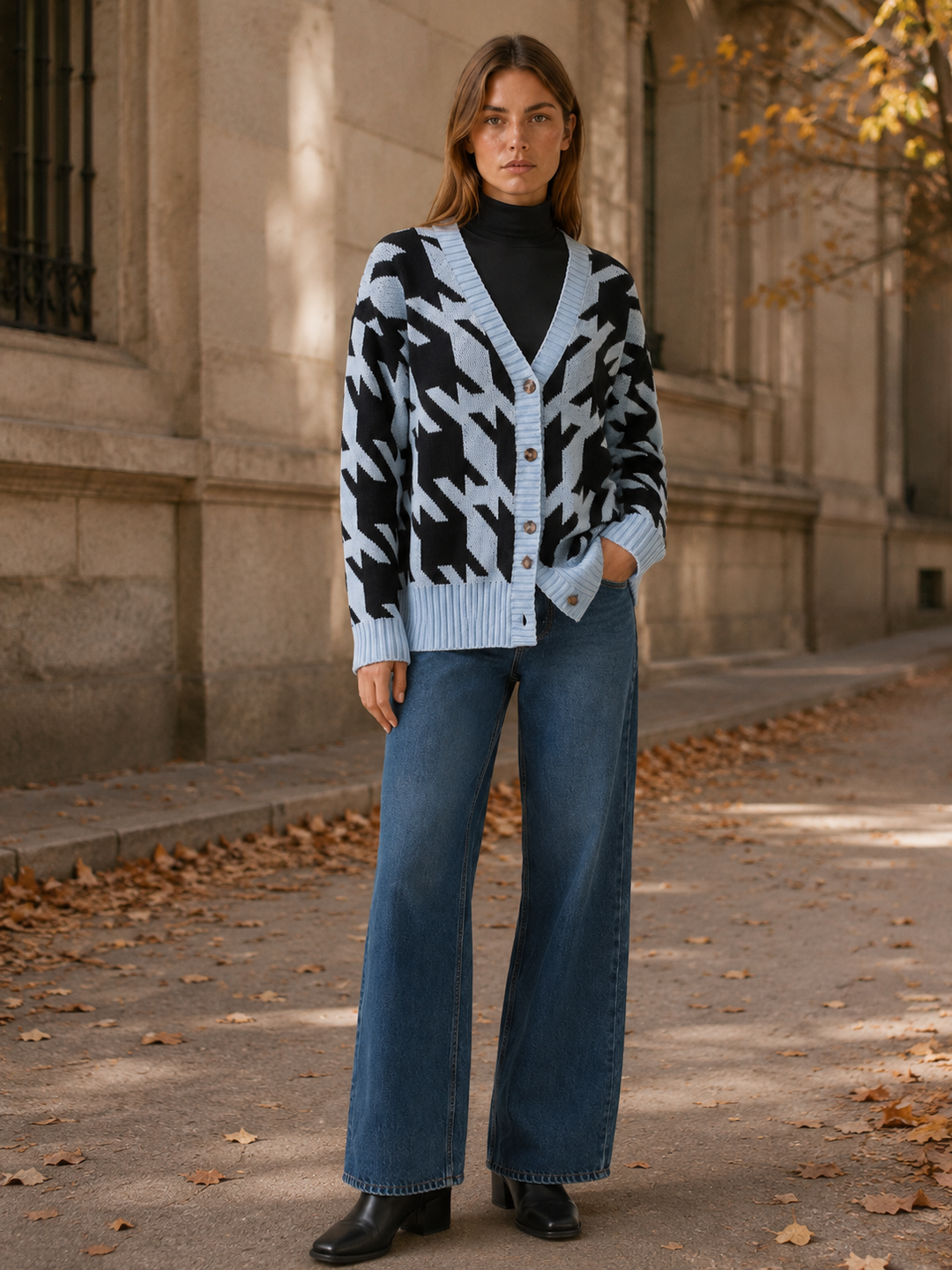 Odette™ | Houndstooth Cardigan with Button Front