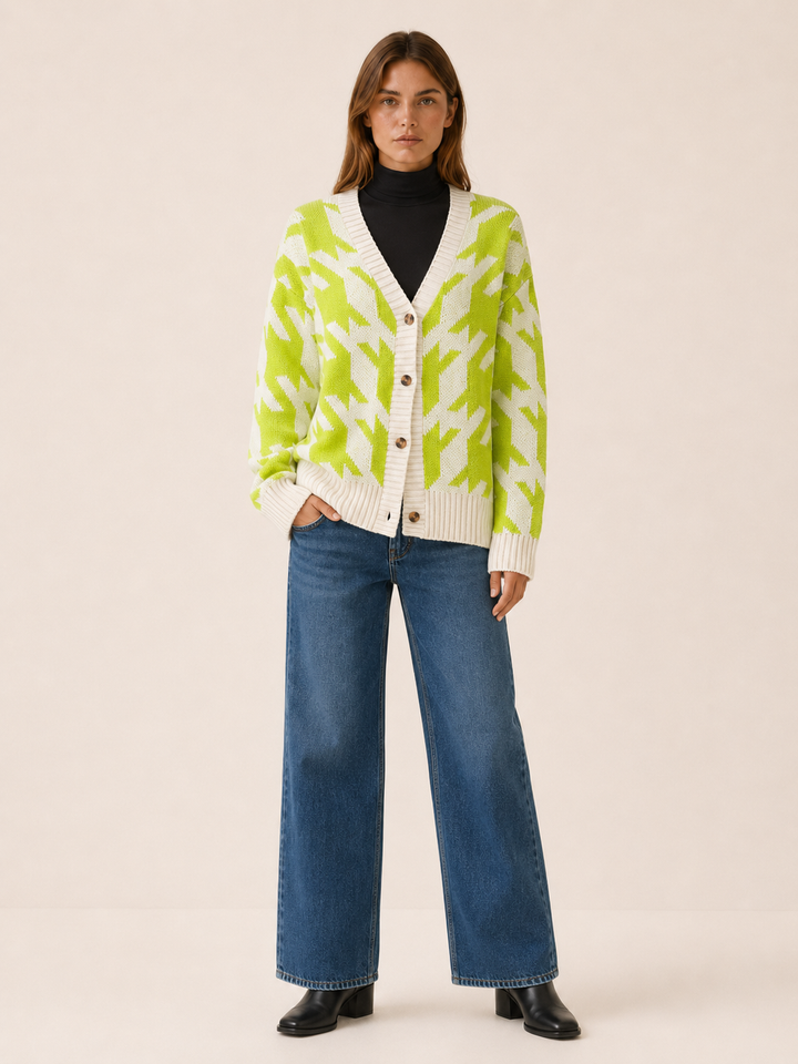 Odette™ | Houndstooth Cardigan with Button Front