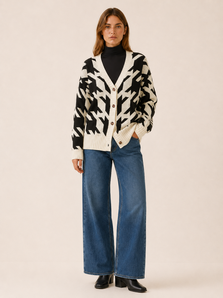 Odette™ | Houndstooth Cardigan with Button Front