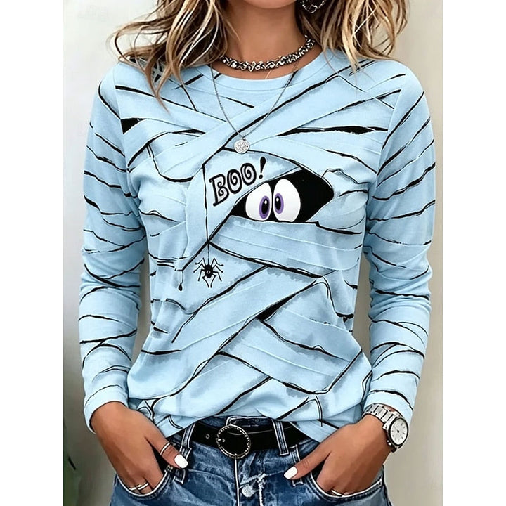 Loveday™ | Women's Halloween Mummy Boo Print Long Sleeve Top