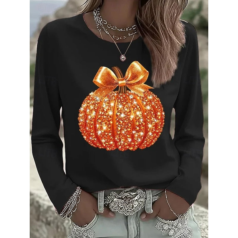 Opal™ | Women's Sparkling Halloween Pumpkin Graphic Long Sleeve Top