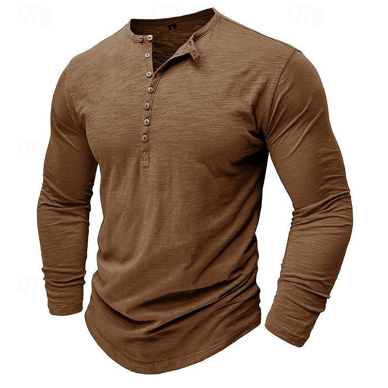 Brantley™ | Men's Long Sleeve Button Placket Henley Shirt