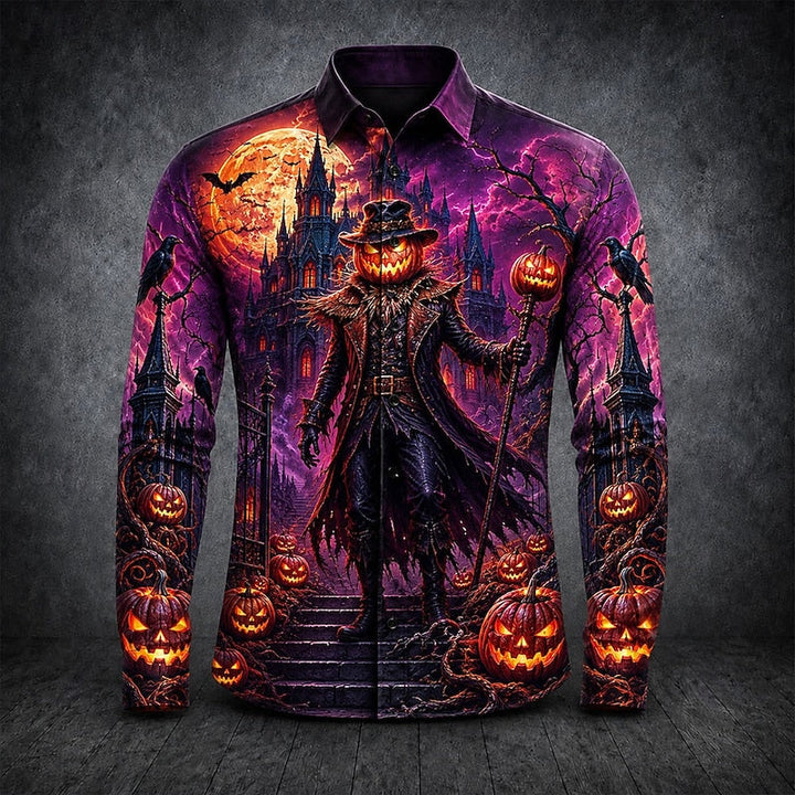 Bramwell™ | Men's Gothic Halloween Print Long Sleeve Button Up Shirt