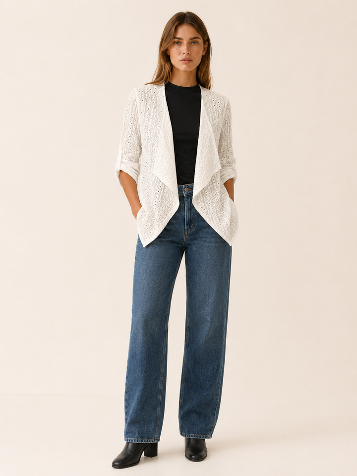 Sabine™ | Eyelet Cardigan with Roll-Tab Sleeves