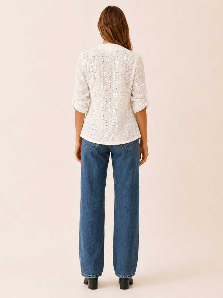 Sabine™ | Eyelet Cardigan with Roll-Tab Sleeves