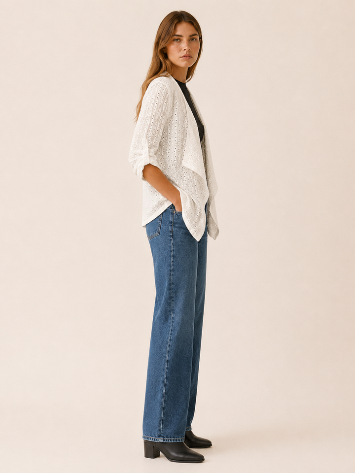 Sabine™ | Eyelet Cardigan with Roll-Tab Sleeves