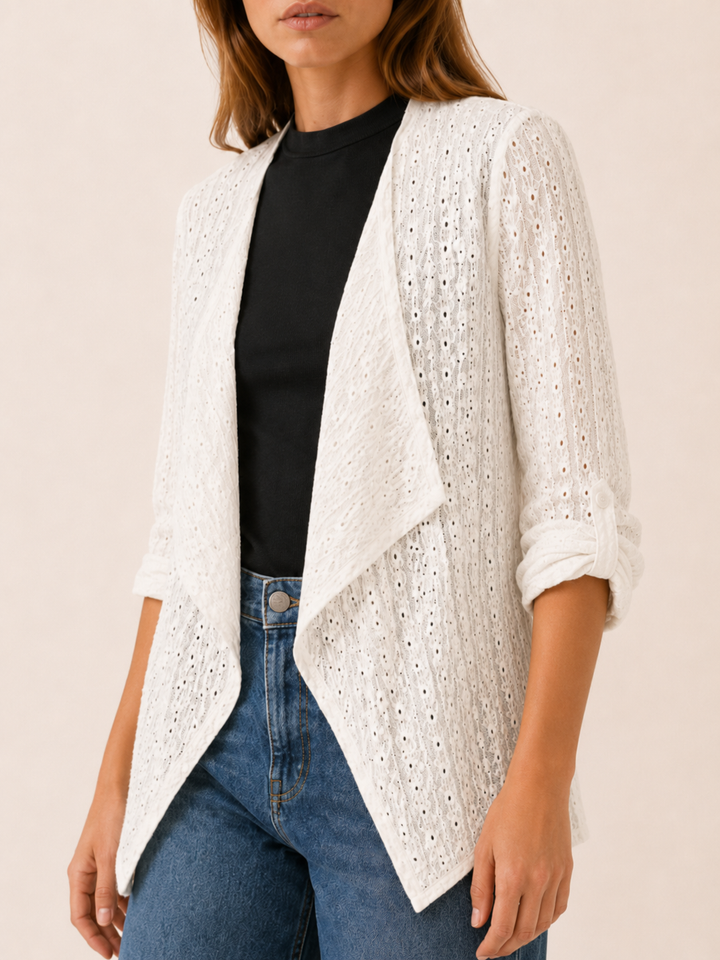 Sabine™ | Eyelet Cardigan with Roll-Tab Sleeves