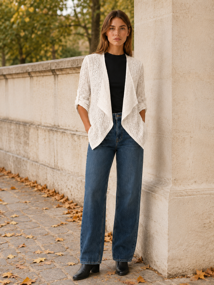 Sabine™ | Eyelet Cardigan with Roll-Tab Sleeves