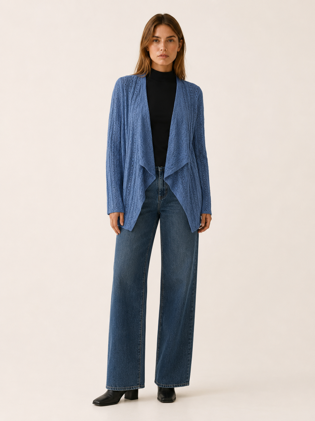 Sabine™ | Eyelet Cardigan with Roll-Tab Sleeves