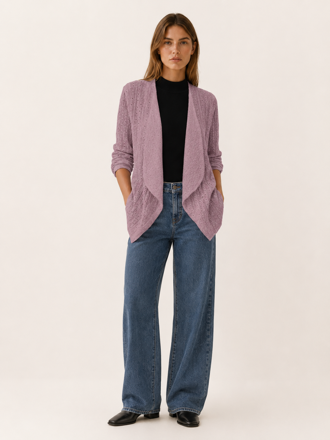 Sabine™ | Eyelet Cardigan with Roll-Tab Sleeves