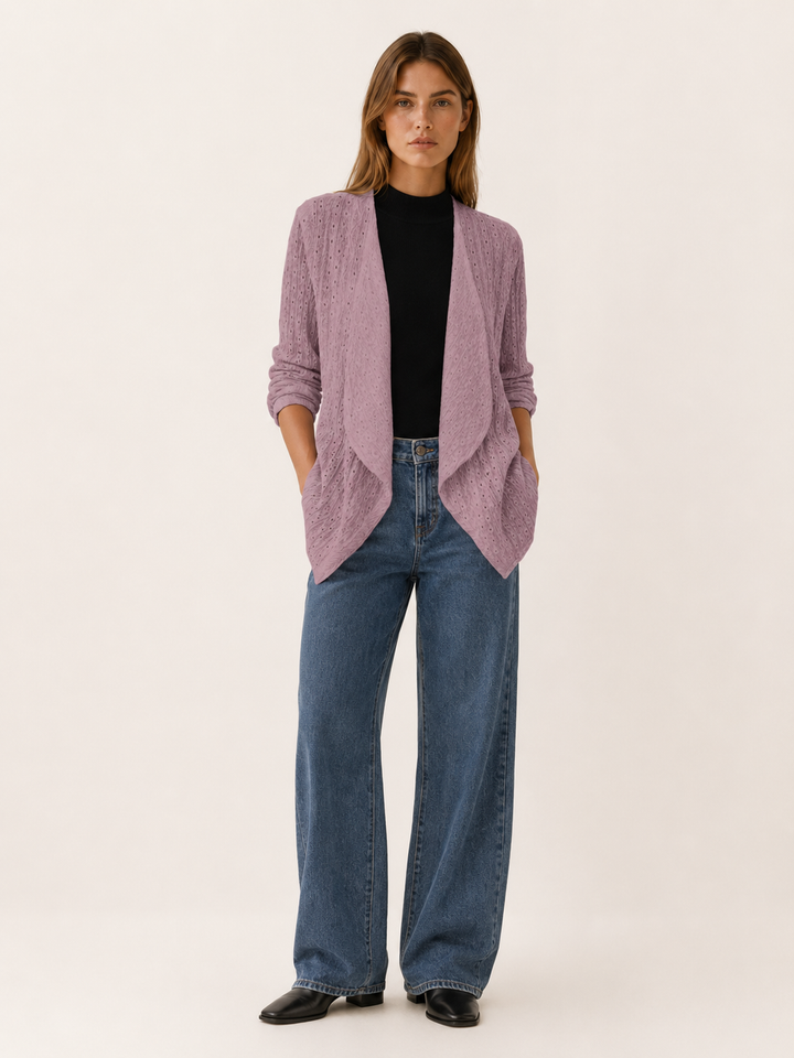 Sabine™ | Eyelet Cardigan with Roll-Tab Sleeves
