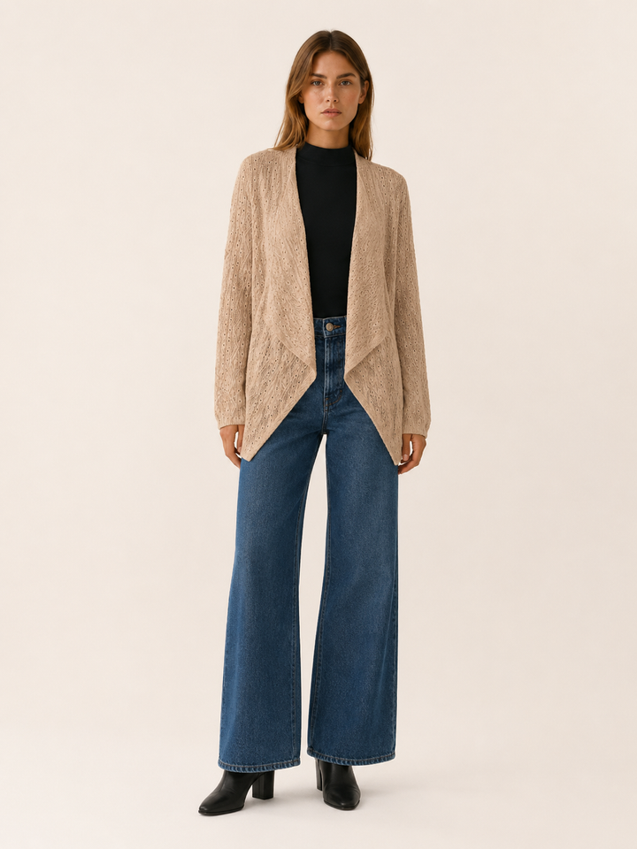 Sabine™ | Eyelet Cardigan with Roll-Tab Sleeves