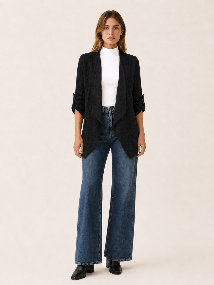 Sabine™ | Eyelet Cardigan with Roll-Tab Sleeves