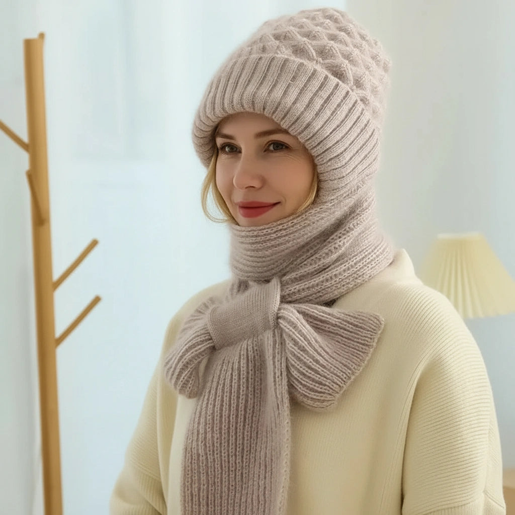 Fleece-Lined Windproof Hat & Scarf with Integrated Ear Protection