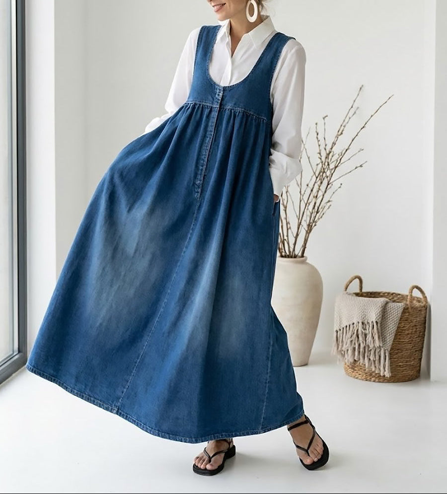 Karen | Soft Washed Vintage Denim Maxi Dress